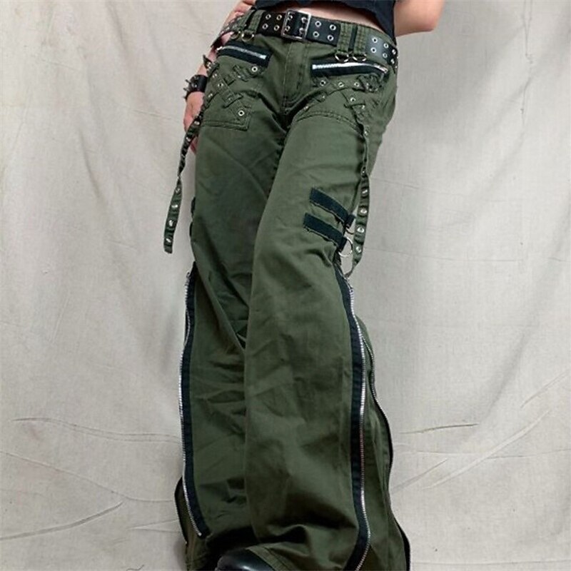 Women's Cargo Pants Fashion Streetwear Full Length Low Waist Solid Color Zipper Comfortable Micro-elastic Sports & Outdoor Daily Wear Army Green Summer Spring Regular Fit2