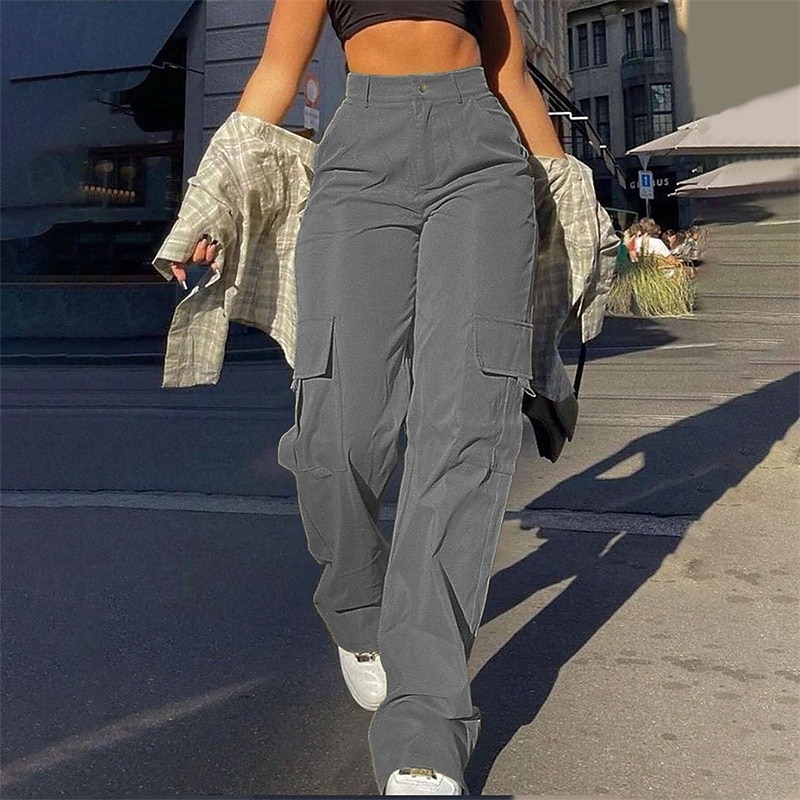 Women's Cargo Pants Pants Trousers Fashion Streetwear Full Length Natural Solid Colored Pocket Comfortable Micro-elastic Sports & Outdoor Daily Wear Sillver Gray Wine Black White Summer Spring