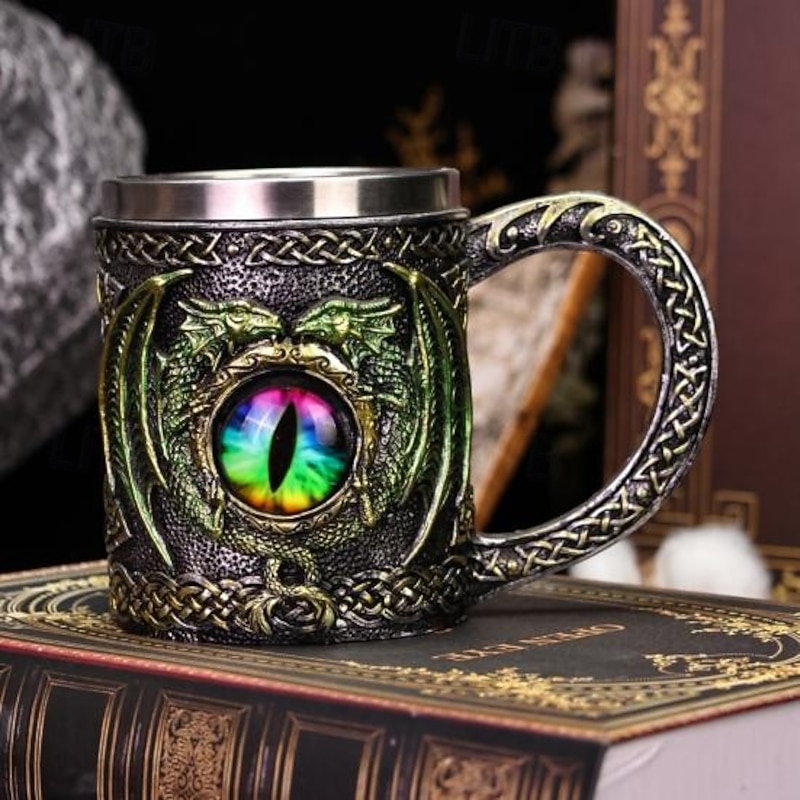 Dragon Eye Stainless Steel Beer Mug,Oktoberfest Gift Mug Unique Dragon Sculpted Coffee Cup, 3D Dragon Statue Water Tumbler, Creative Metal Tankard