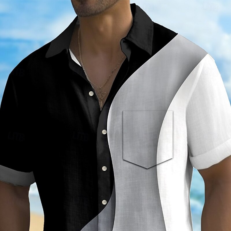 Men's Geometric Marble Abstract Art Shirt Summer Shirt Button Up Shirt Short Sleeve Fashion Casual Outdoor Vacation Dailywear Summer Spring Turndown 3D Print Collared Shirts Front One Pocket Black2