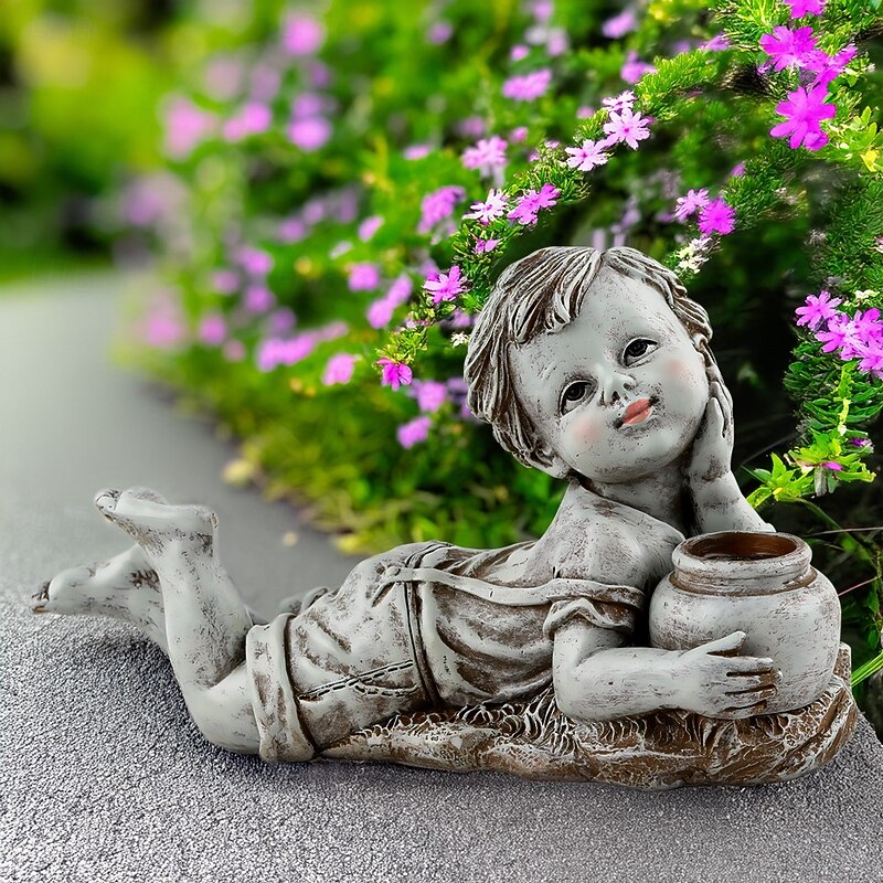 1 Pc New Solar Sleeping Cute Boy and Girl Tile Can Lamp Ornament Home Courtyard Lawn Landscape Decoration Light4