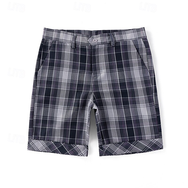 Men's Dress Shorts Work Shorts Pocket Plaid Comfort Breathable Knee Length Outdoor Business Fashion Casual Black Navy Blue3