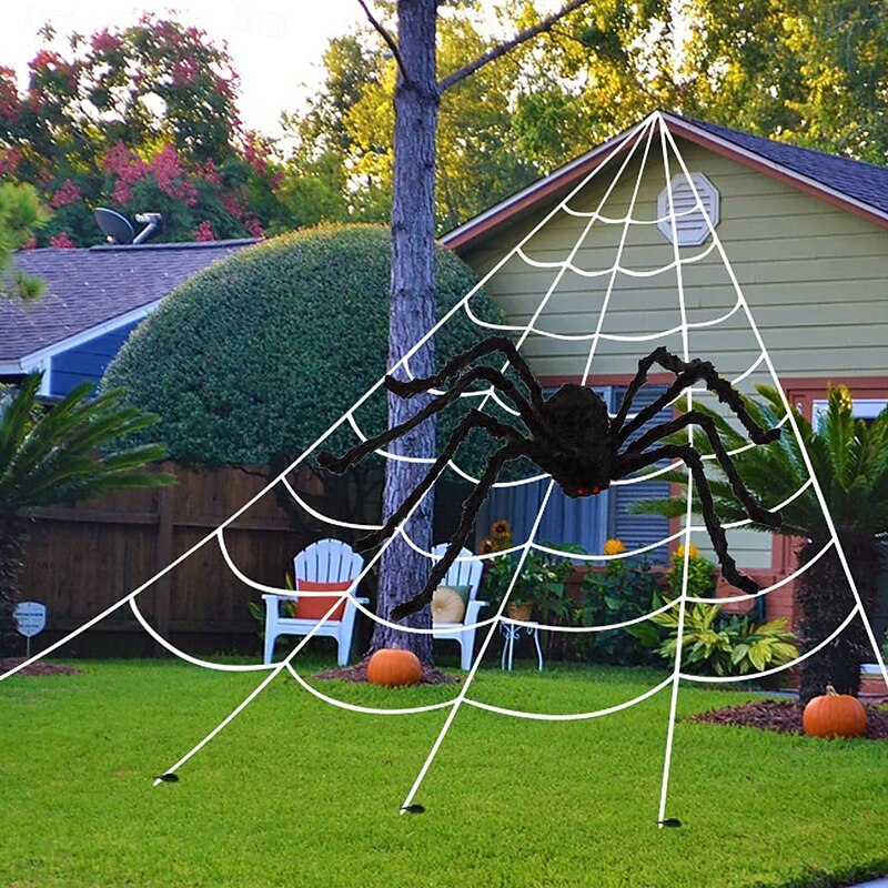 Halloween Spider Web and Spider Set, Realistic Large Spider Decoration, Haunted House, Bar, Escape Room Prop, Spooky Party Atmosphere Decor2