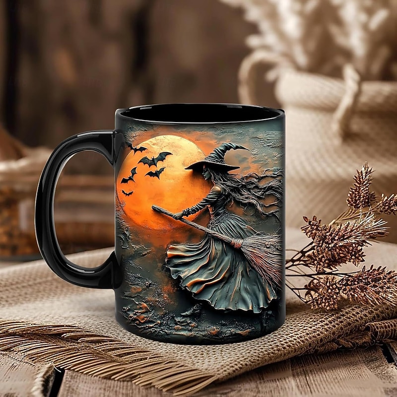 Halloween Gift Mug, Witch Themed Ceramic Coffee Cup 330ml/12oz, Spooky Halloween Mug for Women, Friends, Wiccan Lovers, Holiday Party Decor or Gift2