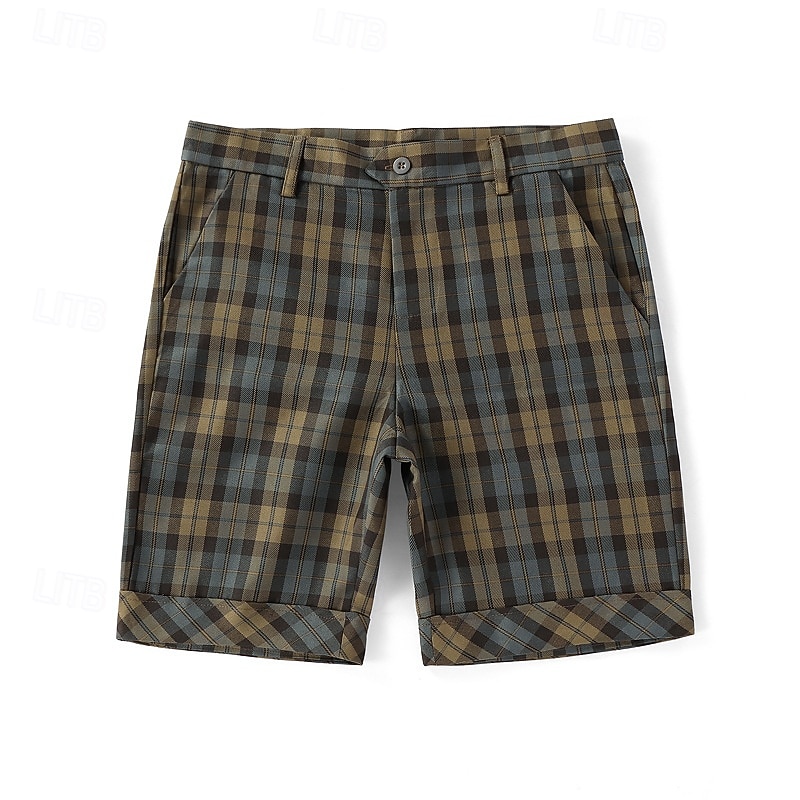 Men's Dress Shorts Work Shorts Pocket Plaid Comfort Breathable Knee Length Outdoor Business Fashion Casual Black Navy Blue2