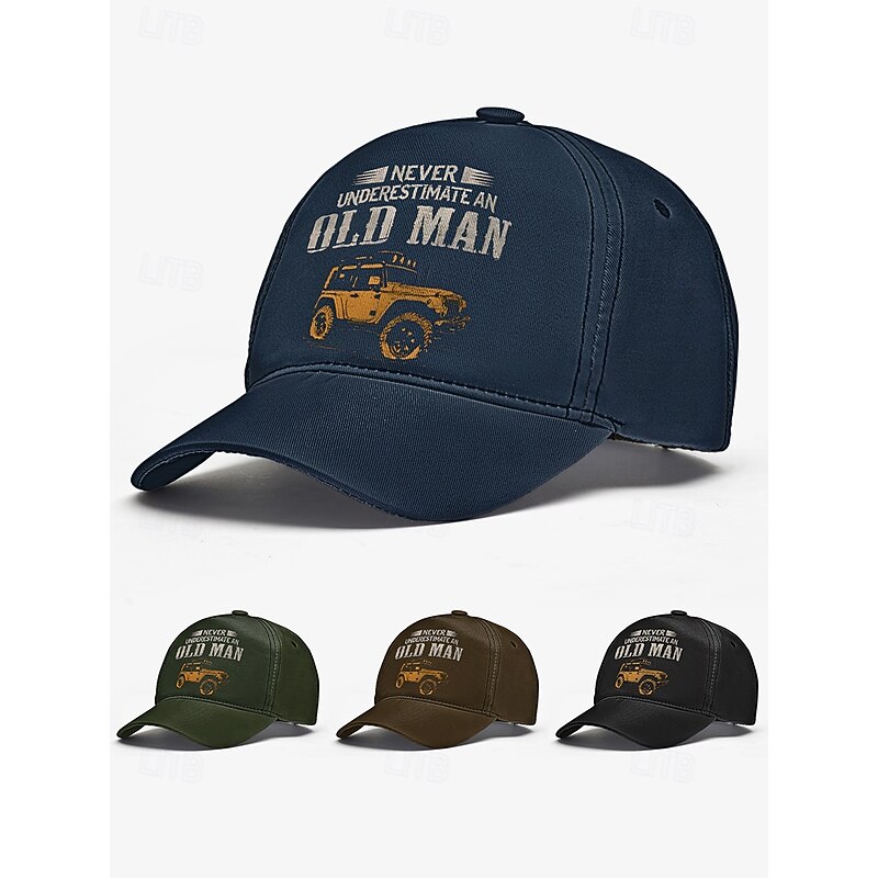 Men's Vintage Baseball Cap with 'Never Underestimate an Old Man' Jeep Print – Adjustable Cotton Dad Hat for Outdoor, Driving and Casual Wear2