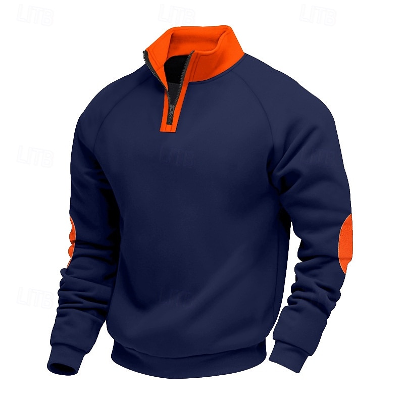 Men's Sweatshirt Quarter Zip Sweatshirt Black Navy Blue Camel Light Grey Dark Gray Half Zip Color Block Sports & Outdoor Daily Holiday Polyester Streetwear Basic Casual Spring Autumn / Fall Clothing
