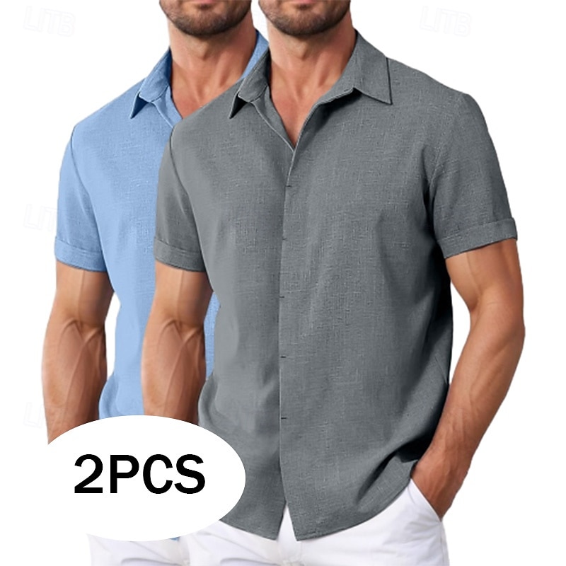Men's Shirt Linen Shirt Summer Shirt Casual Shirt Beach Shirt Button Up Shirt Plain Vacation Casual White+Pink White+Green Khaki+Black Green+Khaki Short Sleeve Collar Summer Clothing Apparel Plain