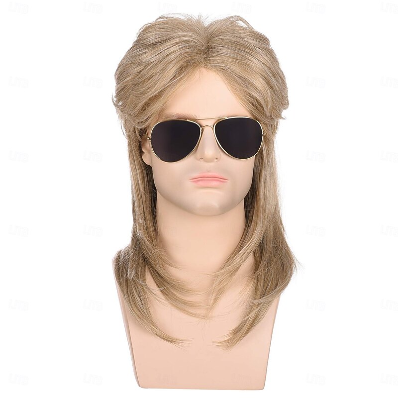Men's 70s 80s Mullet Style Blonde Hair Wig Glam Rock-Rocker Wig Perfect for Halloween Cosplay DIY Themed Costume Party2