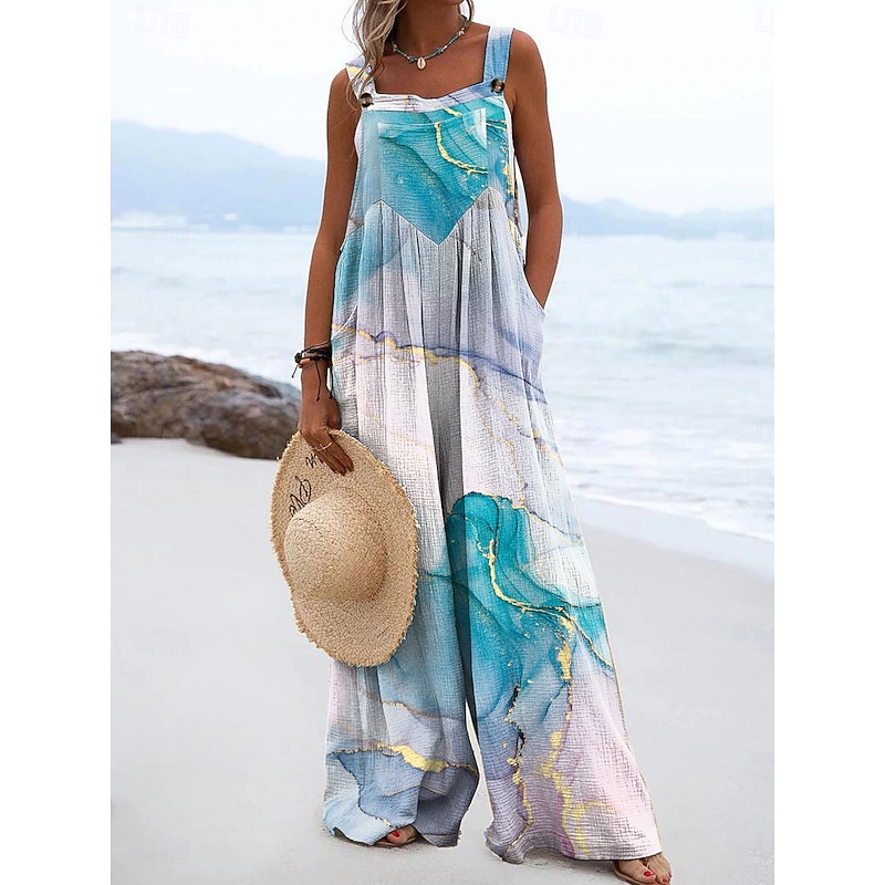 Women's Dungarees Active Graphic Sleeveless Wide Leg Vacation Street Loose Fit Pink Red Blue Summer