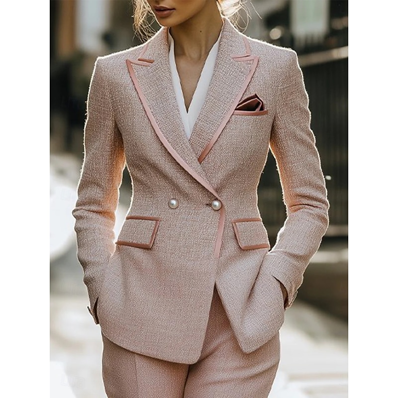 Women's 2 Pieces Suits Formal Wedding Guest Elegant Long Sleeve Ankle Length Peak Lapel Double Breasted2