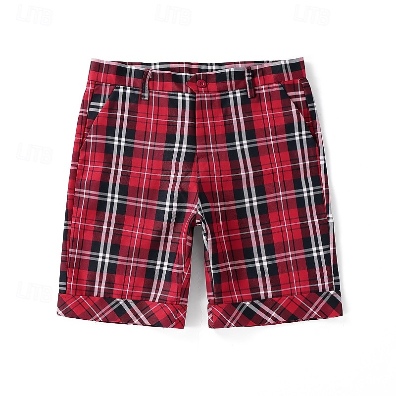 Men's Dress Shorts Work Shorts Pocket Plaid Comfort Breathable Knee Length Outdoor Business Fashion Casual Black Navy Blue