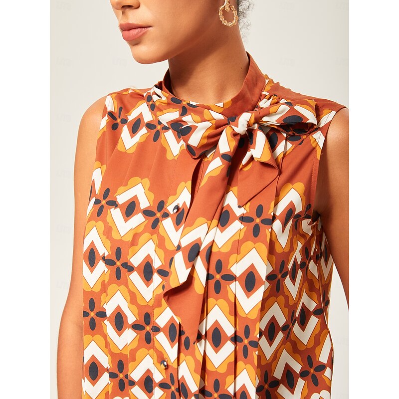 Geometric Rayon Bow-Tie Sleeveless Top2