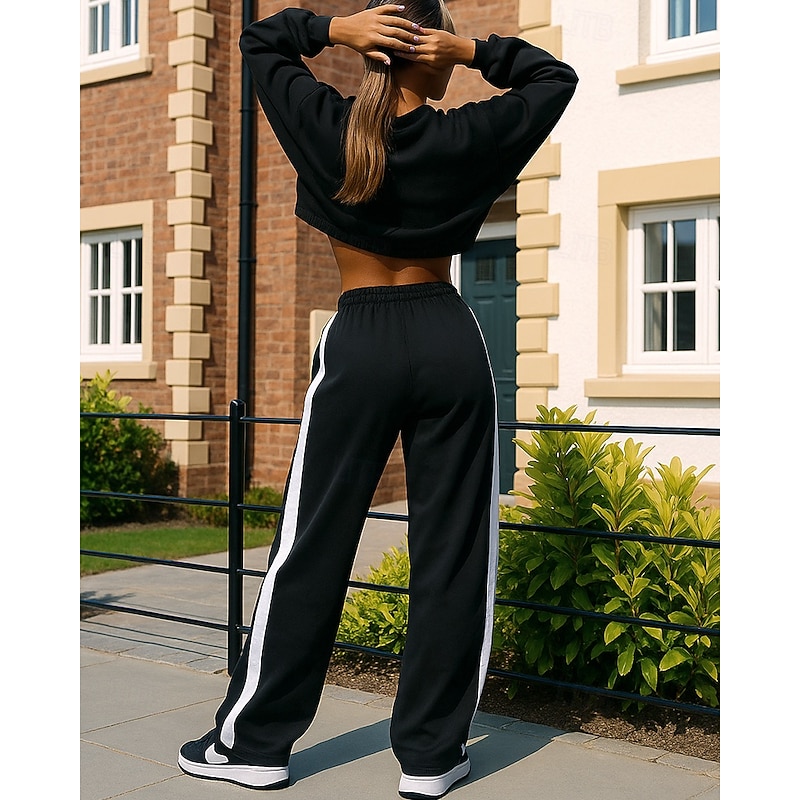 Women's Tracksuit Sweatpants Track Pants Zipper Pocket Solid Colored Clothing Suit Spring Black White Gym Training Running Windproof Long Sleeve Sport Activewear Micro-elastic Regular Fit2