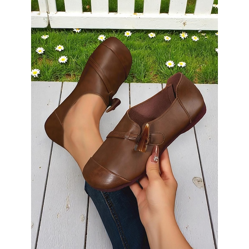 Women's Brown Wide Toe Barefoot Loafers – Soft Non-Slip Casual Flats with Buckle Strap, Comfortable Shoes for Daily Garden Walks, Travel and Weekend Markets