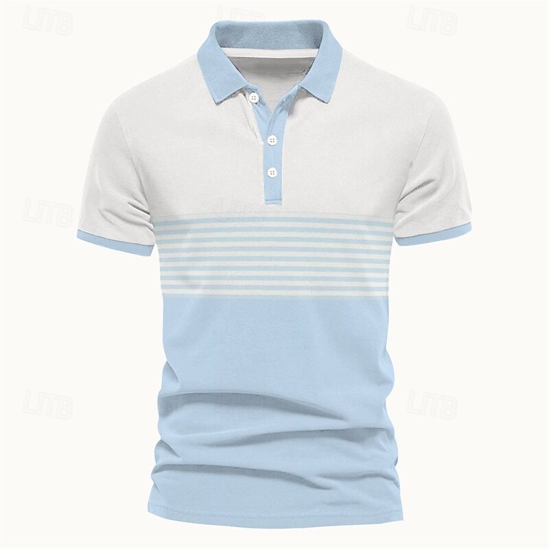 Men's Polo Button Up Polos Casual Sports Lapel Short Sleeve Fashion Basic Stripes Buttons Summer Spring Blue Green Polo2