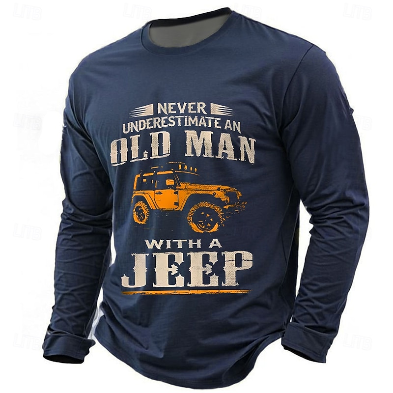 Men's Long Sleeve Graphic T-Shirt: 'Never Underestimate an Old Man with a Jeep' - Off-Road & Adventure Lifestyle Tee3