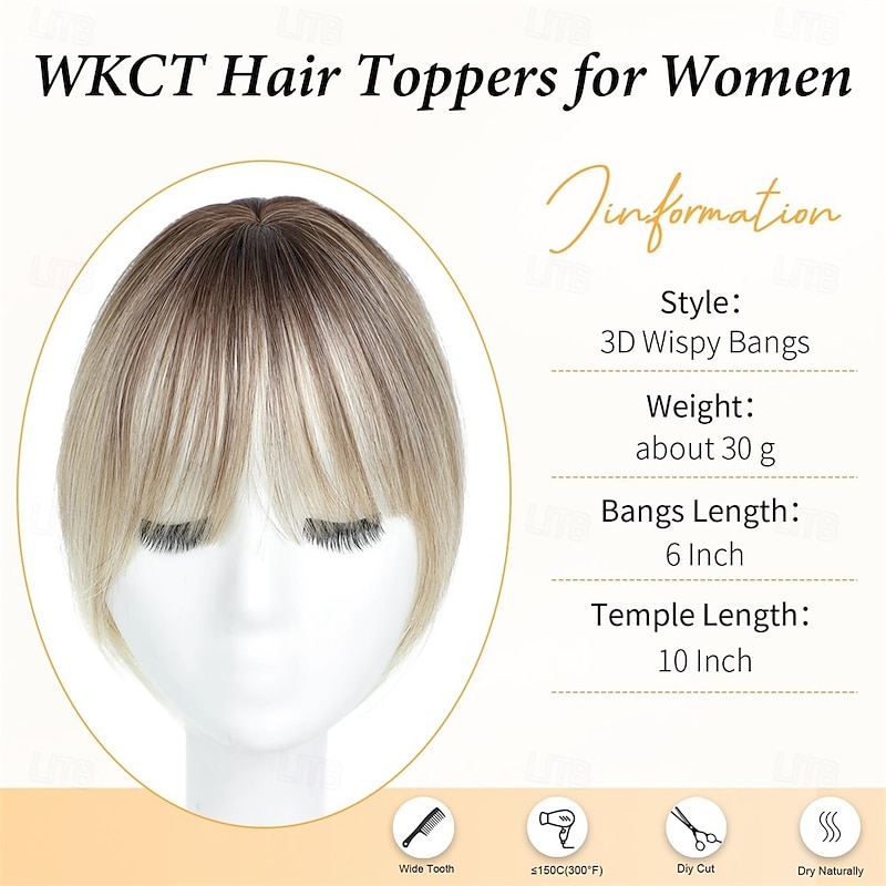 Hair Topper with Bangs Clip 360 3D Cover Hair Toppers for Women with Thinning Hairs 10 Inch Straight Clip in Bangs Hairs Piece for Women Daily Wear