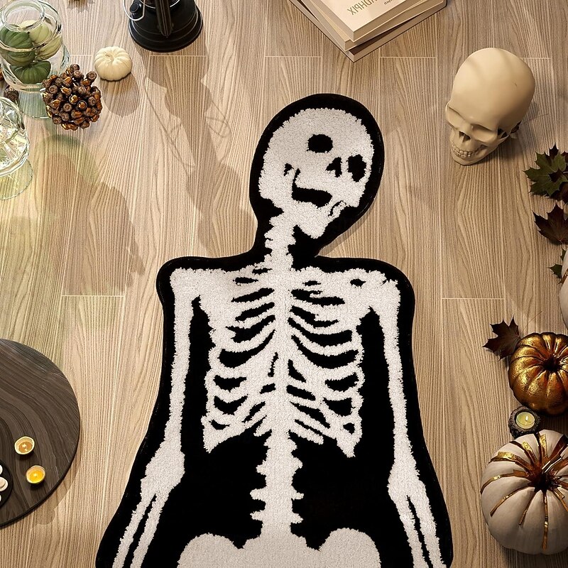 Halloween Skull Welcome Mat, Non-Slip Doormat, Durable and Washable Indoor/Outdoor Floor Rug for Porch, Entryway, and Home Décor