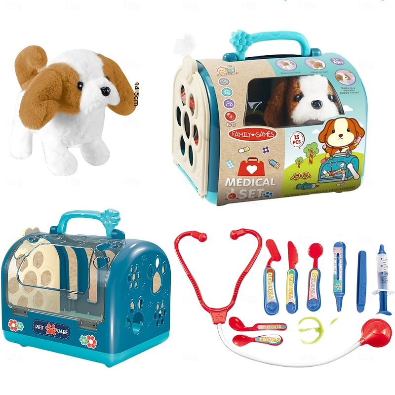 15 PC Realistic Robot Puppy - Interactive Walking & Barking Dog with Singing/Tail Wagging Educational Play & Plush Birthday Gift for 2-5 Years Old Girls