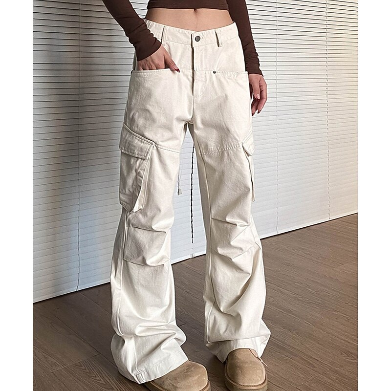 Women's Cargo Pants Pants Trousers Fashion Streetwear Full Length Natural Solid Colored Pocket Comfortable Micro-elastic Sports & Outdoor Daily Wear Black Beige Summer Spring Regular Fit3