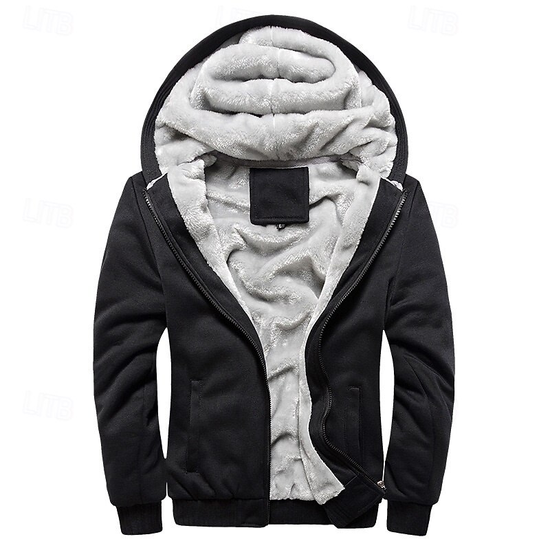 Men's Hoodie Fleece Hoodie Fleece lined Hoodie Black Red Blue Gray Hooded Plain Zipper Color Block Sports & Outdoor Casual Daily Polyester Streetwear Cool Casual Fall Winter Clothing Apparel Hoodies