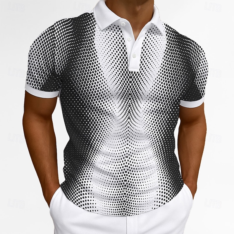 Men's Geometric Polo Short Sleeves Lapel Casual Daily Modern Sports & Outdoor Athleisure Casual Daily Buttons Summer Robin's Egg Blue Black Green3