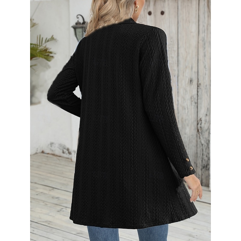 Women's Casual Jacket Breathable Comfortable Buttons Casual Plain Vacation Street Casual Daily Wear Single Breasted Regular Collarless Regular Fit Long Sleeve Outerwear Black Apricot Gray Fall Winter3