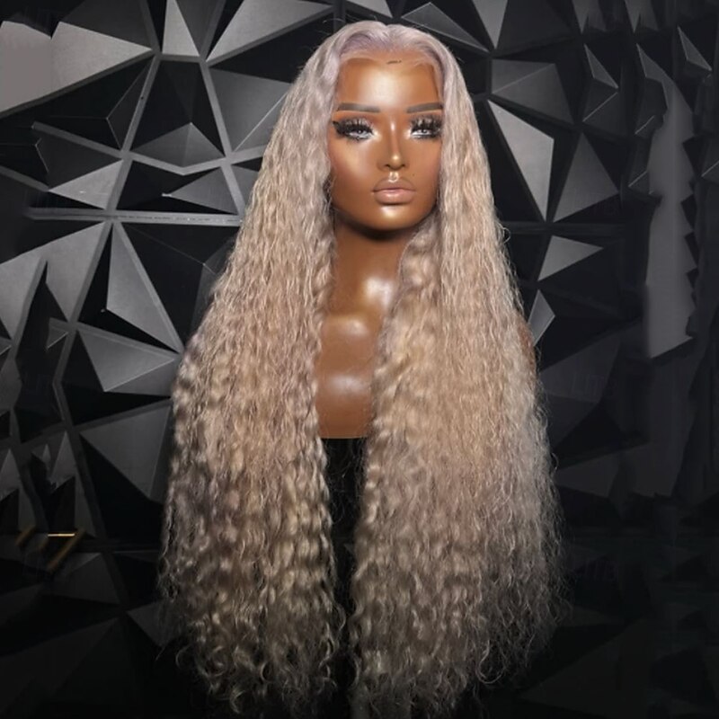 100% Virgin Remy Human Hair 5x5 Closure Glueless Wigs 13x4 Lace Front Human Hair Wig  Curly Ash Blonde Wig with Baby Hair Natural Hairline  Pre-Plucked For Women3