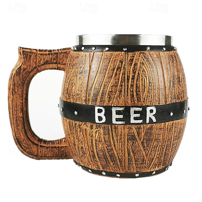 Wooden Barrel Beer Mug,Oktoberfest Gift Mug Large Capacity Beer Stein with Stainless Steel Liner, Rustic Tankard for Bar, Home or Pub, Creative Gift for Men2