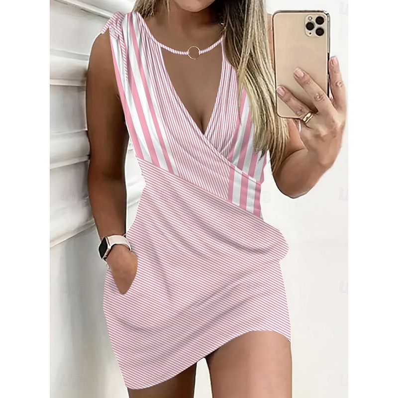 Women's Mini Dress Sheath Dress Wrap Dress Sundress Summer Dress Casual Daily Regular Fit Graphic Geometric Sleeveless Crew Neck Pink Blue Purple Green Summer