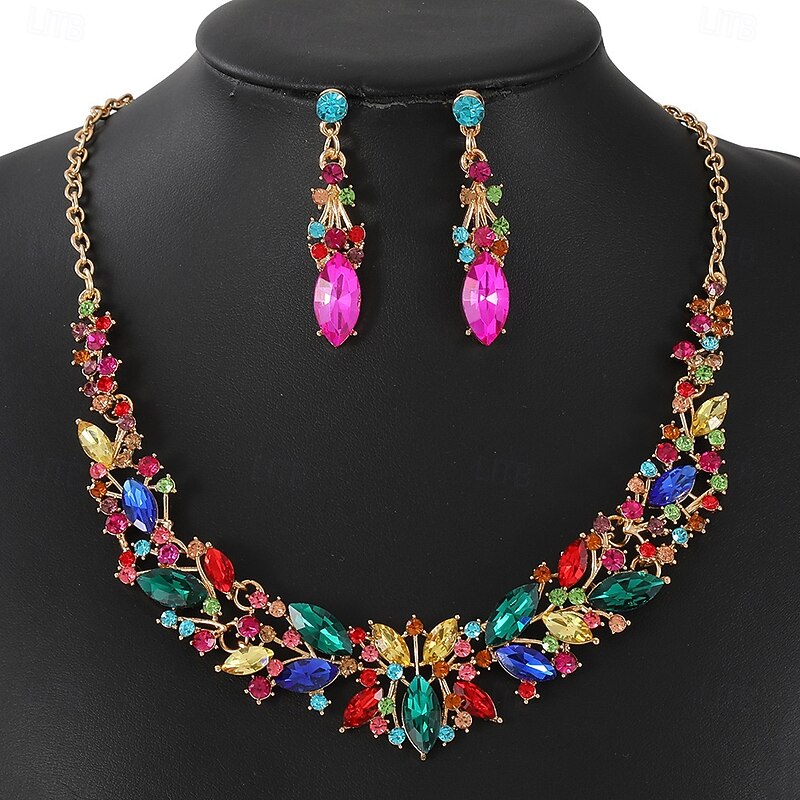 Bridal Jewelry Sets 1 set Zircon Rhinestone 1 Necklace Earrings Women's Fashion Luxury Colorful Cute Fancy Flower Shape Diamond Water Drop Jewelry Set For Wedding Party Party Evening Wear