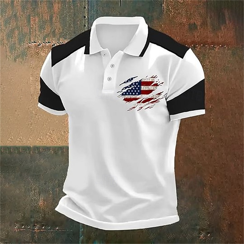 American Independence Day Men's American US Flag Polo Shirts Button Up Polos Golf Shirt Short Sleeve Polo Shirts Lapel Fashion Casual Daily Festival Print Summer Black Red Khaki3