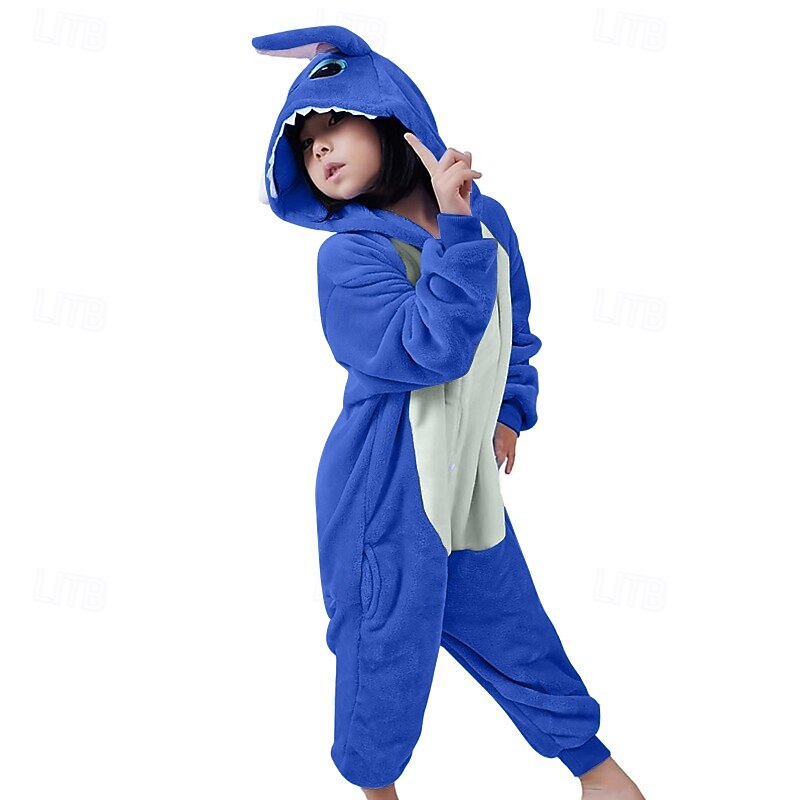 Kid's Patchwork Onesie Costume Carnival Costume Monster Blue Monster Onesie Pajamas Kigurumi Pajamas Pajamas Funny Costume For Boys and Girls Christmas Carnival Children's Day Cartoon2