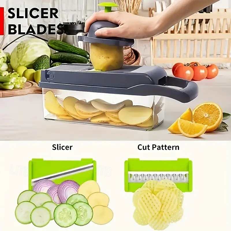 16-in-1 Manual Vegetable Chopper Set with Blades, Container, Slicer & Filter, Onion Carrot Garlic Cutter, Kitchen Gadget for Cooking, Father's Day Gift2