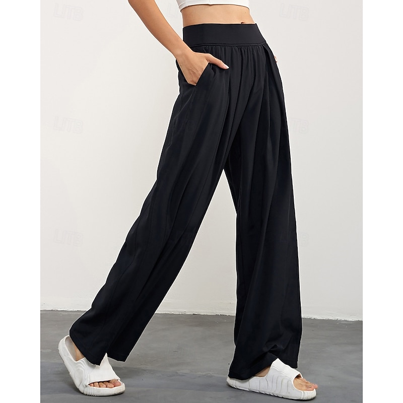 Women's fitness pants Pilates Pants Yoga Pants with Pockets Sun Protection High Waist Gym Pilates Zumba Bottoms Solid Color Black Blue Green Fall Sports Activewear Micro-elastic Loose Fit