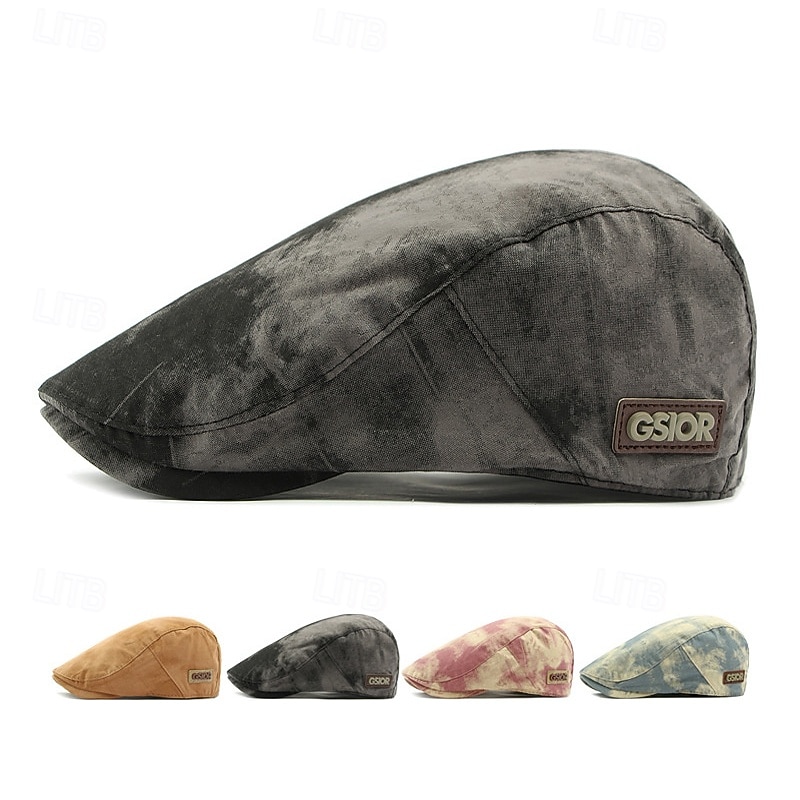 Men's Flat Cap Ascot Hat Newsboy Hat Black Pink Cotton Fashion Casual Street Daily Tie Dye Adjustable Sunscreen Breathable