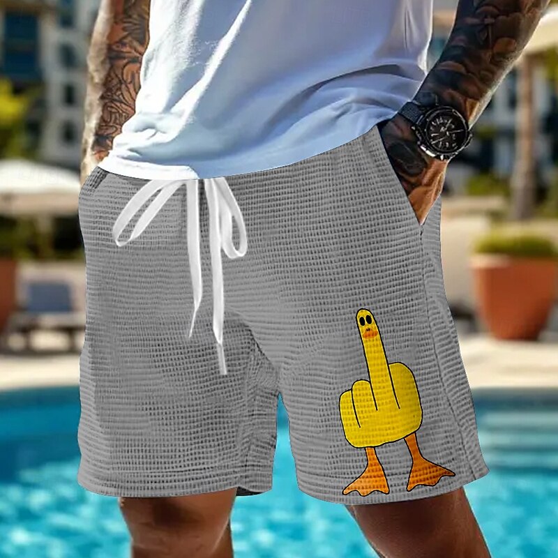 Men's Animal Funny Duck Waffle Shorts Sweat Shorts Casual Shorts Mid Waist Fashion Casual Vacation Jogging Workout Elastic Drawstring Waist Shorts with Pockets Designer Clothing Apparel4