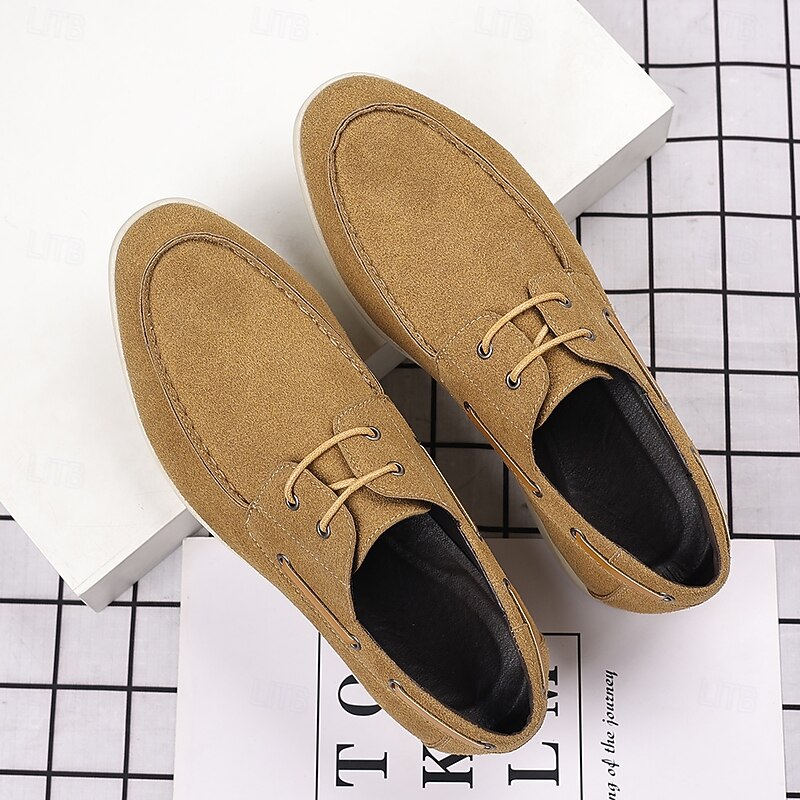 Men's Beige Faux Suede Boat Shoes with Lace-Up Design – Comfortable Casual Footwear for Weekend, Vacation & Daily Use2