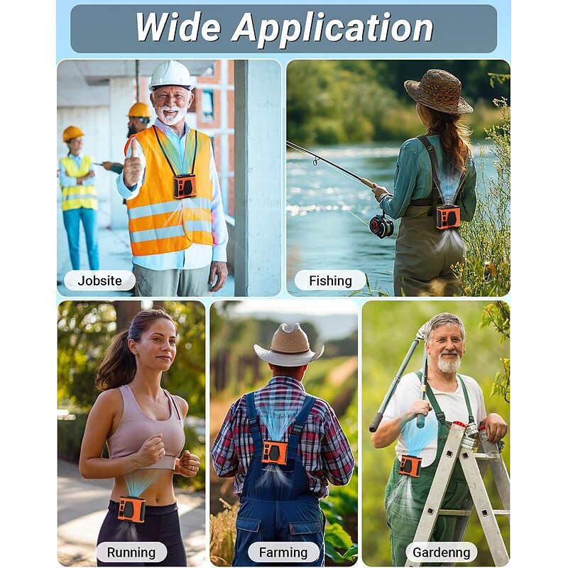 100 Speeds Portable Waist Fan Rechargeable Personal Body Fan, 10000mAh 40H Cooling 20000RPM Flashlight for Outdoor Jobsite Camping Travel Power Bank3