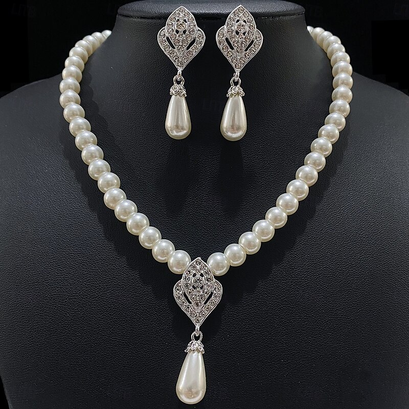 Bridal Jewelry Sets 1 set Imitation Pearl Rhinestone Earrings Necklace Women's Stylish Trendy Sweet Jewelry Set For Wedding Special Occasion Party Evening Wear3