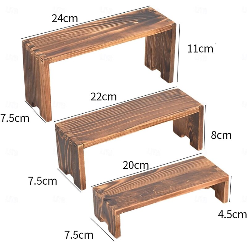 3-Piece  Wooden Riser Display Stands for Vendor Events, Rustic Wood Shelf Rack for Cupcakes, Perfume, Flowers, Collectibles3