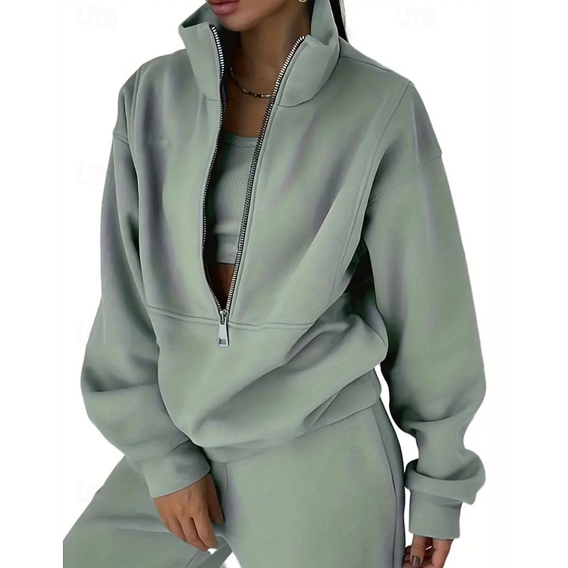 Women's Sweatpants Fleece Tracksuit Track Top Zipper 2 Piece Solid Colored Jacket and Sweatpants Clothing Suit Fall Forest Green Navy Gym Sports Running Thermal Warm Windproof Long Sleeve Sport3