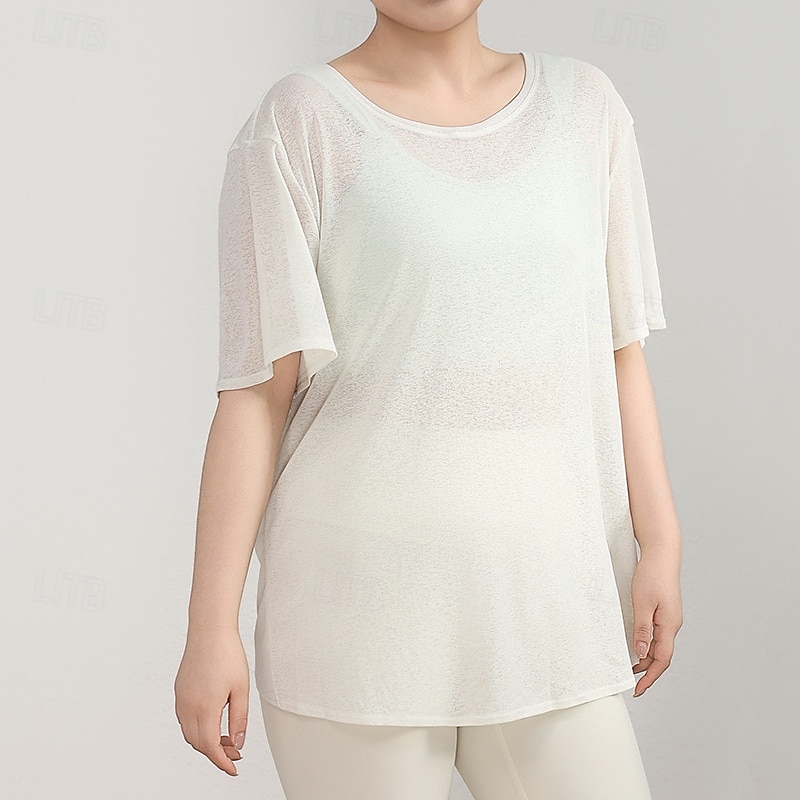 Women's Sports shirts Skin Friendly Softness Breathable Hollow Short Sleeve Sports Solid Color Top For Gym Pilates Zumba Loose Fit Activewear2