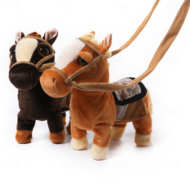 Walking Pony Toy Musical Singing Dancing Plush Interactive Walk Along Toy Horse with Leash Pony Robot Stuffed Animal for Boy Girl Ages 3
