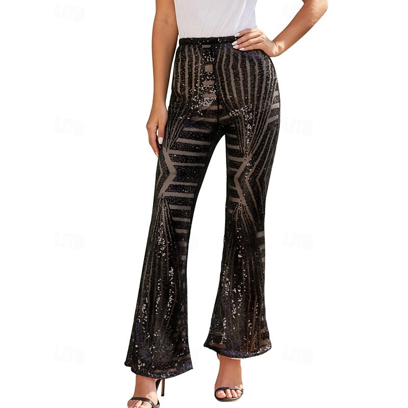 Women's Wide Leg Fashion Streetwear Full Length Natural Plain Sequins Elastic Waist Comfy Outdoor Party Street Apricot Black Brown Fall Regular Fit3