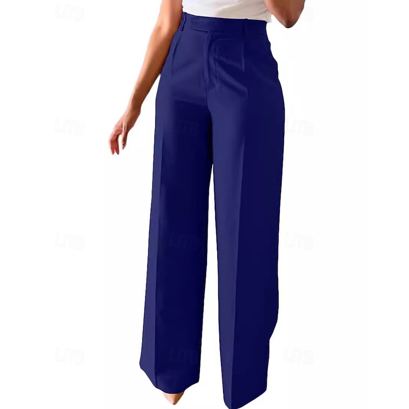 Women's Dress Pants Wide Leg Streetwear Casual Full Length Natural Plain Pocket Elastic Waist Comfy Outdoor Comfortable Outdoor Vacation Streetwear Dark Brown Wine Light Sky Blue Black Fall Regular4