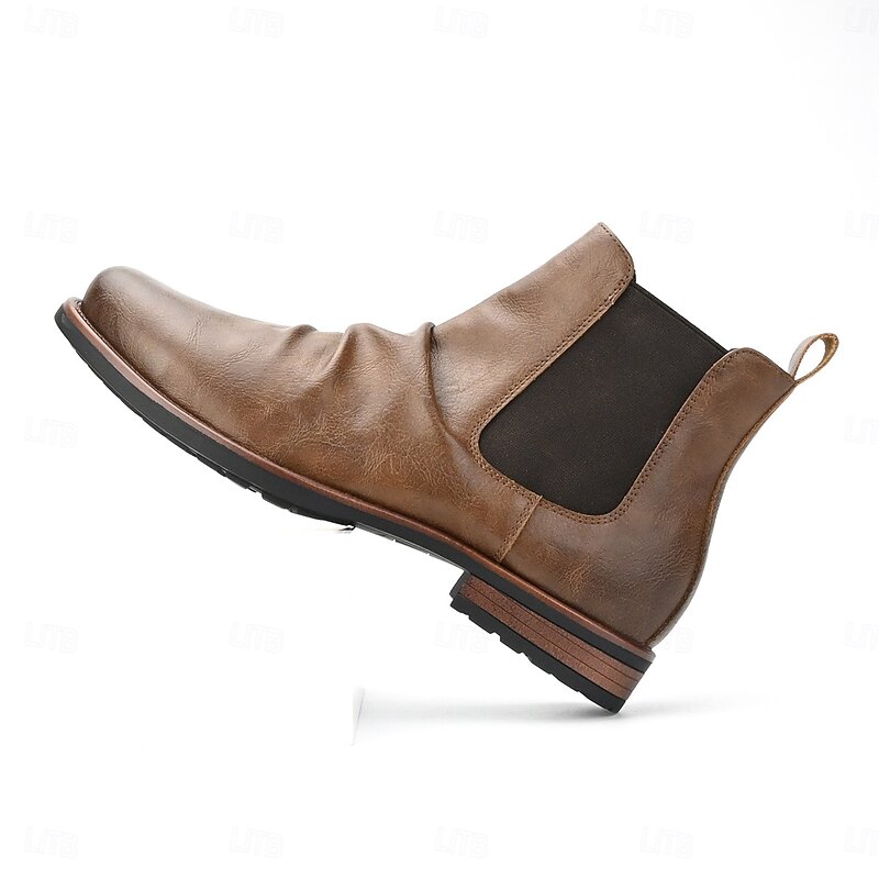 Men's Brown Faux Leather Chelsea Boots – Sleek and Modern with Elastic Sides, Ideal for Formal Meetings and Casual Outings3