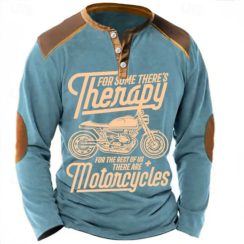 Men's Letter Graphic Prints Henley Shirt Graphic Tee Vintage Shirt Long Sleeve Fashion Basic Casual Outdoor Daily Going out Spring & Summer Blue Brown Green Gray Henley Henley T-Shirt4