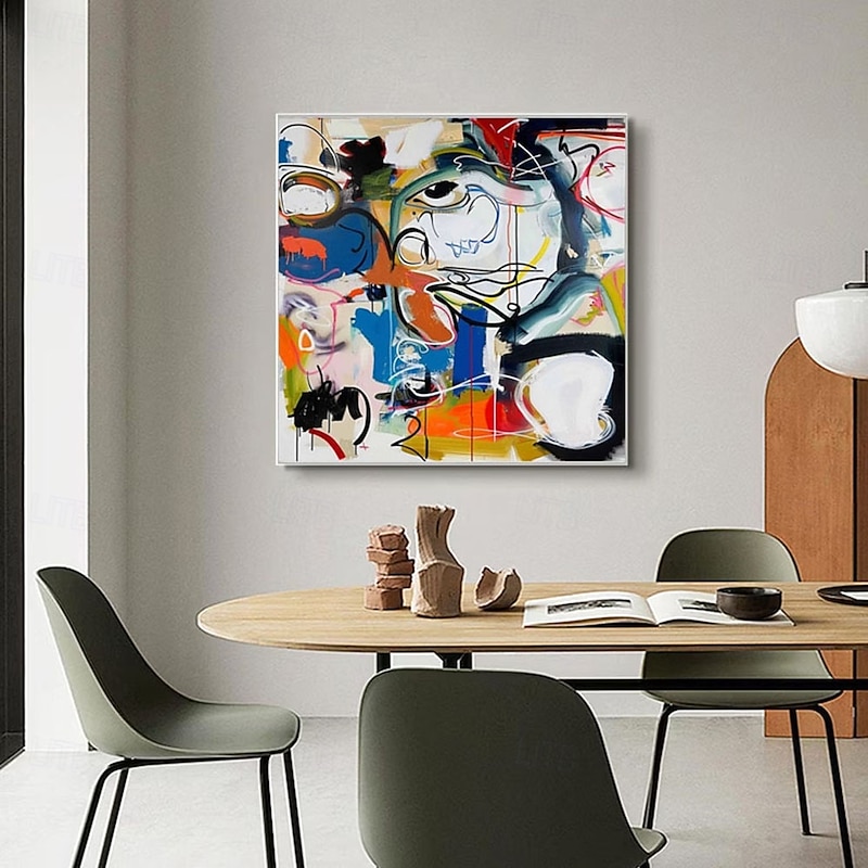 POP art painting Handmade Pablo Picasso Abstract Oil Painting Bold Color Blocking Expressive Brushstrokes Blue Orange Contrast Dynamic Line Art Modern Living Room Decor Abstract Portrait Artwork2